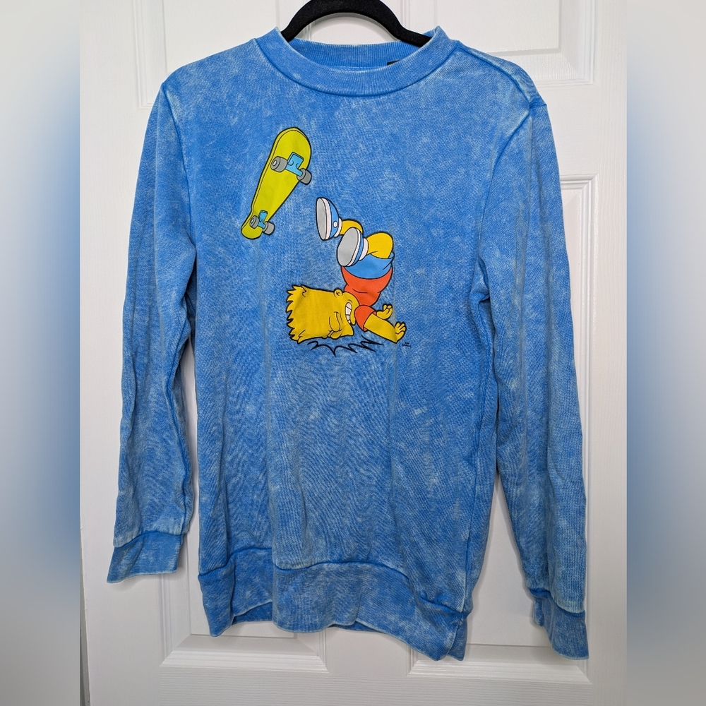 Mens Vtg The Simpsons Official Sweatshirt Bart Biting It Off Skateboard Sz Med